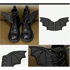 Bat Boot Wings Black Faux Leather Gothic Whimsygoth Decorations Shoe Ornaments